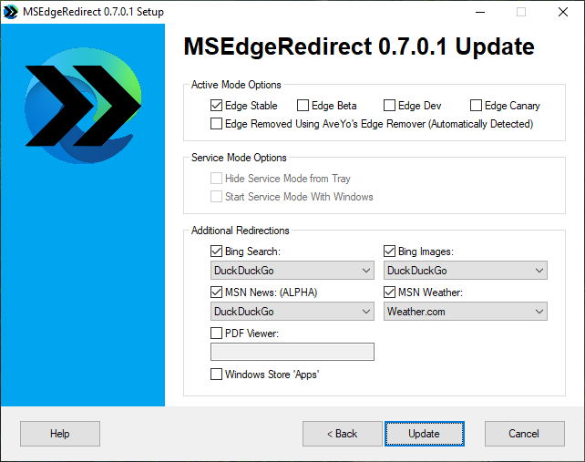 MSEdgeRedirect : Fonctionnalités supplémentaires