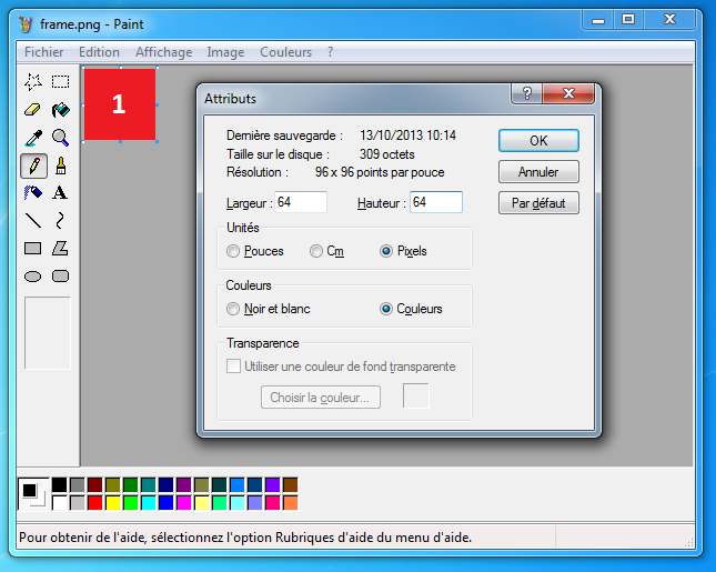 Réglages des dimensions de l'image avec Microsoft Paint