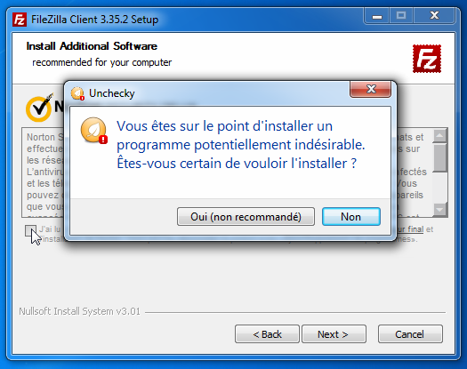 Unchecky : Avertissement lors de l'activation d'une offre d'installation indésirable