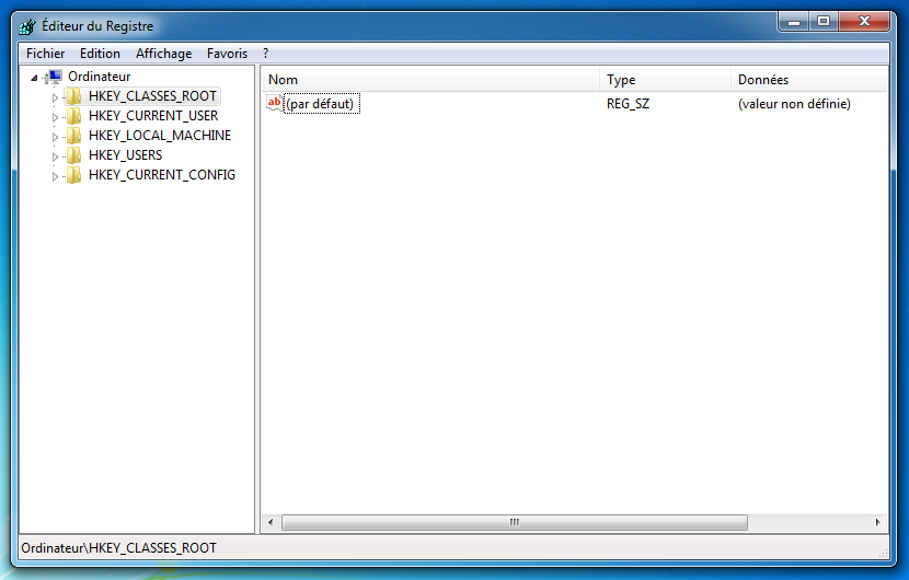 Éditeur du registre sous Windows 7