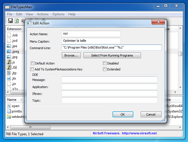 Ajout d'une action dans FileTypesMan