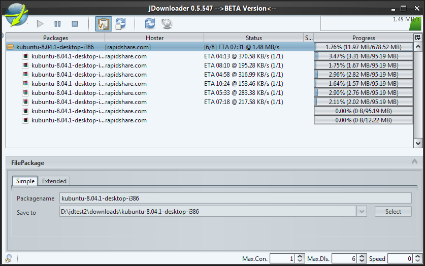 Interface de JDownloader