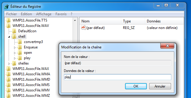 Action par défaut pour un type de fichiers sous Regedit