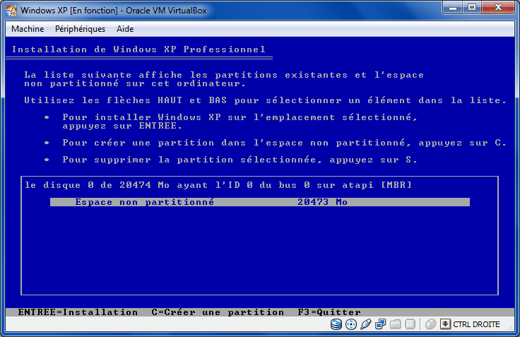 VirtualBox choix du disque